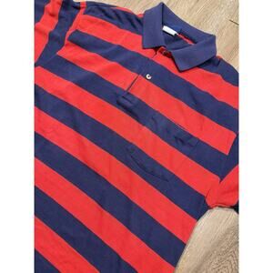 Mens Vintage 90s Size M Red / Navy Blue Stripe Rugby Stripe Polo Shirt